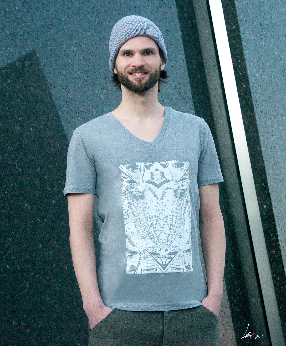 T-shirt Alliage Symetrie Melange grey V-Neck Man- zoom