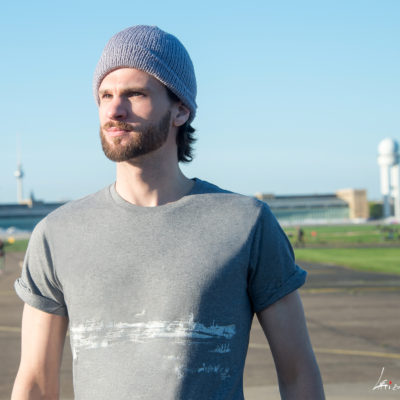 T-shirt Tempelhofer Park Rolled Sleeve Melange grey white print Unisex