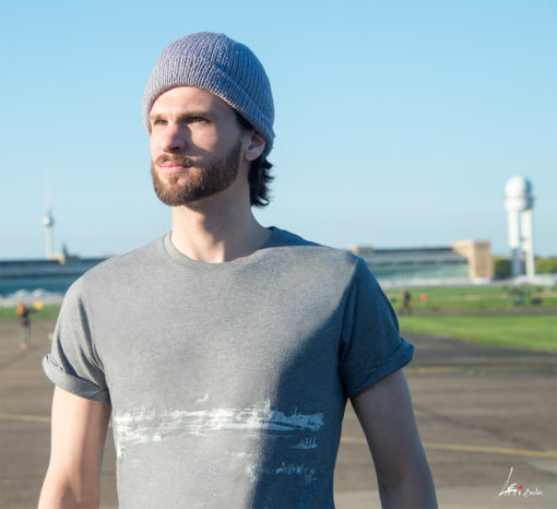 T-shirt Tempelhofer Park Rolled Sleeve Melange grey white print Unisex