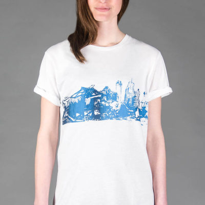 T-Shirt Potsdamer Platz Gerollter Ärmel Weiß Blauer Druck Unisex