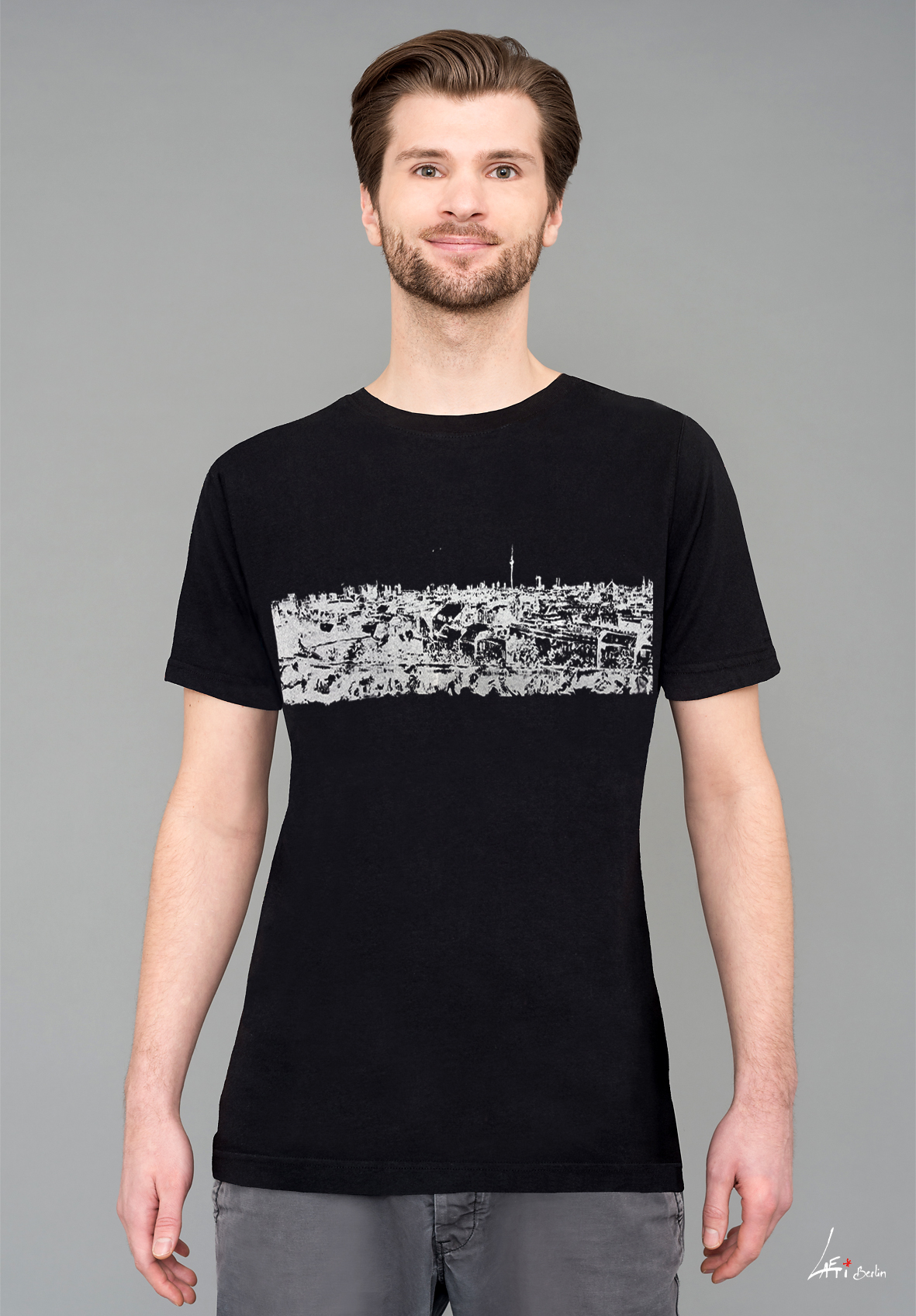 T-shirt Panorama Berlin - Klunkerkranich Black White print Man