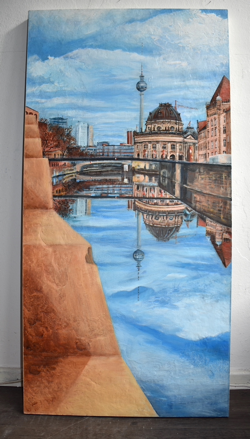 Painting "Reflection Berli "- on compensated wood (120x60 cm), Laetitia Hildebrand, 03.2021