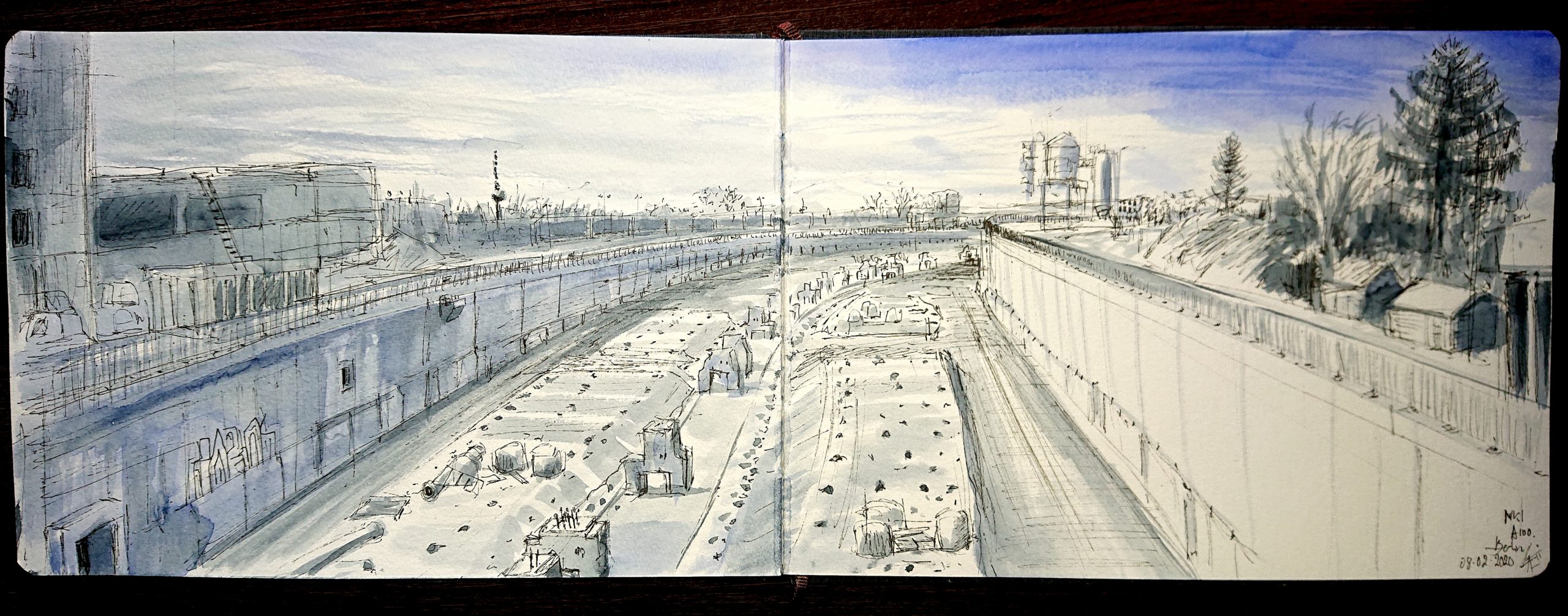 Foto carnet-Croquis Nkl Autobahn A11- Baustelle-08.02.2020- Laeti-Berlin