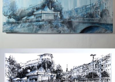 Foto UrbanSketch- Panoramic nr. 1 "Kottbusser Brücke", Serie "Blue Berlin"- Acryl on canvas- 40 x 120 cm - 09.2021.