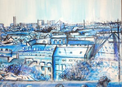 Zoom 1- Painting Panoramic 3:3 Panorama , Serie Blue Berlin- Laetitia Hildebrand