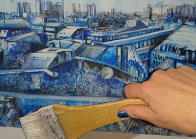 Zoom pinceau 1- Painting Panoramic 3:3 Panorama , Serie Blue Berlin- Laetitia Hildebrand