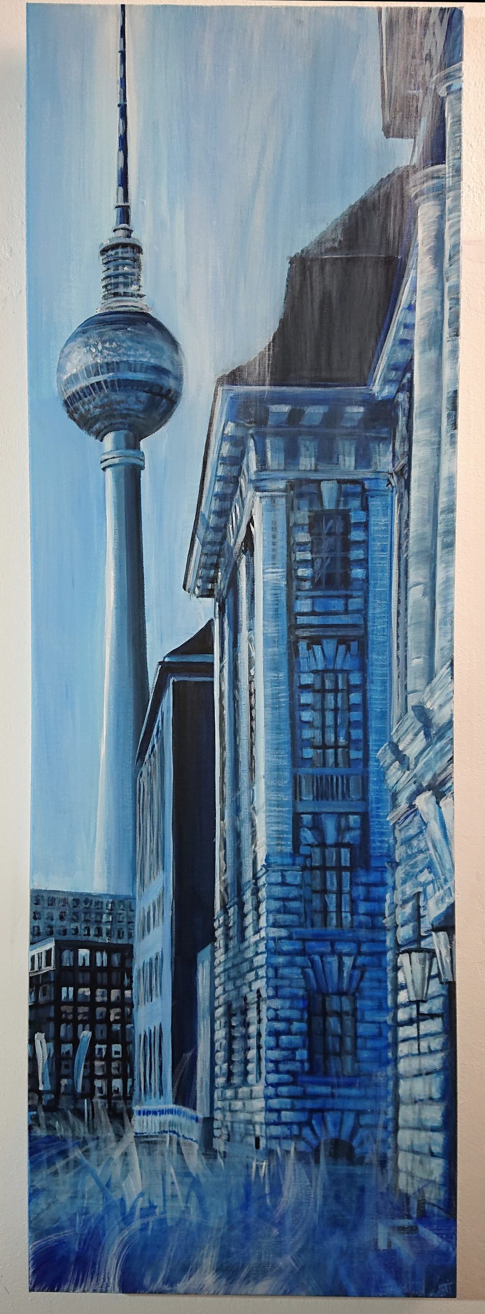 Foto 1-  Nr. 2 &quot;Fernsehturm&quot;, Vertical- Serie &quot;Blue Berlin&quot;, Acryl on canvas, 120 x 40 cm (vertical), Laetitia Hildebrand - 10.2021