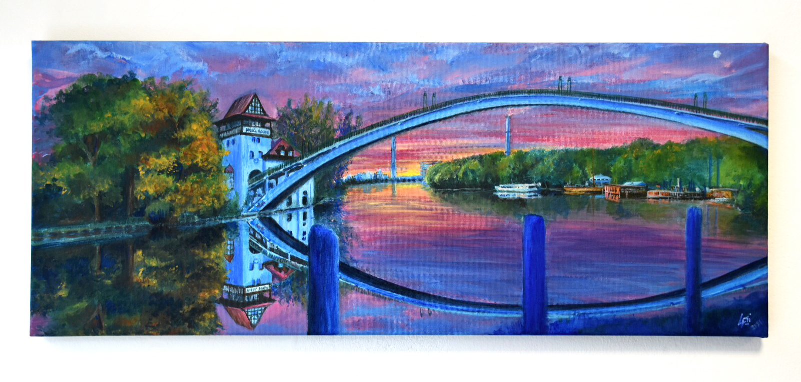 SUNRISE- Reflection Berlin - Bridge Part 1:3, panoramic Serie- acrylic painting on canvas (35x70 cm), Laetitia Hildebrand, 06.05.2021