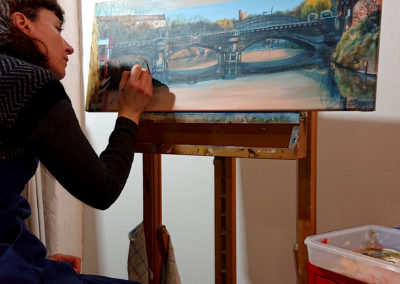 Foto Laeti 1- SUNSET- Reflexion Berlin - Bridge, Panoramic Reflection Serie Nr. 3- acrylic painting on canvas, 01.2022