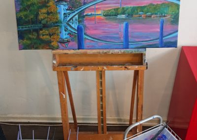 Palette- SUNRISE- Reflection Berlin - Bridge Part 1:3, panoramic Serie- acrylic painting on canvas (35x70 cm), Laetitia Hildebrand, 06.05.21