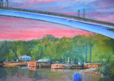 Zoom 2- SUNRISE- Reflection Berlin - Bridge Part 1/3, panoramic Serie- acrylic painting on canvas (35x70 cm), Laetitia Hildebrand, 06.05.21