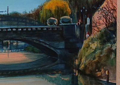 Zoom SUNSET- Reflexion Berlin - Bridge, Panoramic Reflection Serie Nr. 3- acrylic painting on canvas - 35 x 70 cm - 01.2022