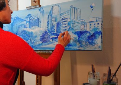 Laeti is painting-Potsdamer Platz- Serie Berlin Blue, 40x120 cm - 03.2022