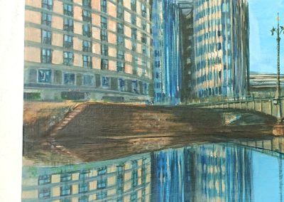 Zoom 1 - MORNING- Reflection Berlin-Painting nr. 4 Morning, serie Reflection Panoramic. Acryl on canvas, 75 x 30cm, Laetitia Hildebrand- 05.2022