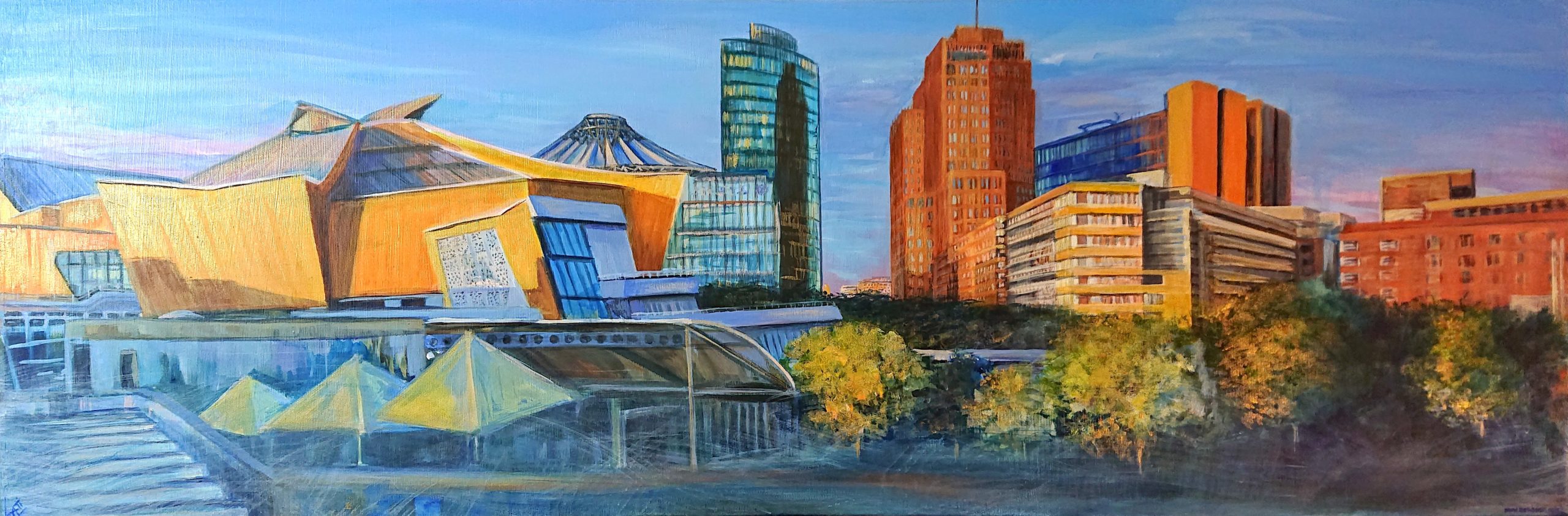 Potsdamerplatz und Philharmonie Sunset-120 x 40 cm- 07.2022- Laetitia Hildebrand