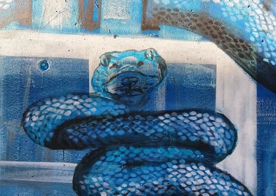 Zoom blue sea snake- wall painting Laeti-Spot 13-Paris